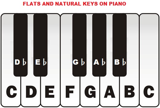 Flat and natural keys on piano.