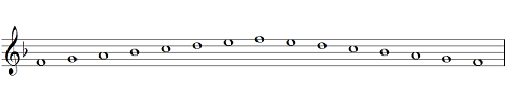 F major scale on the treble clef.