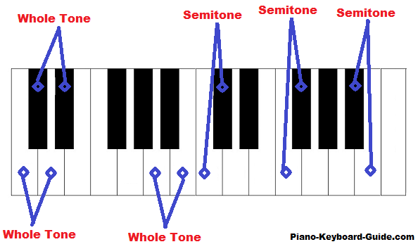 whole tones and semitones on piano